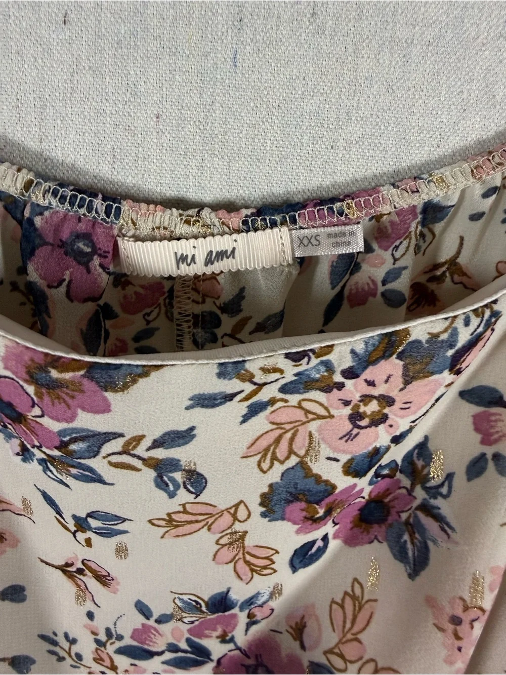 Mi Ami Floral Metallic Lurex Square Neck Mini Dress (XXS)